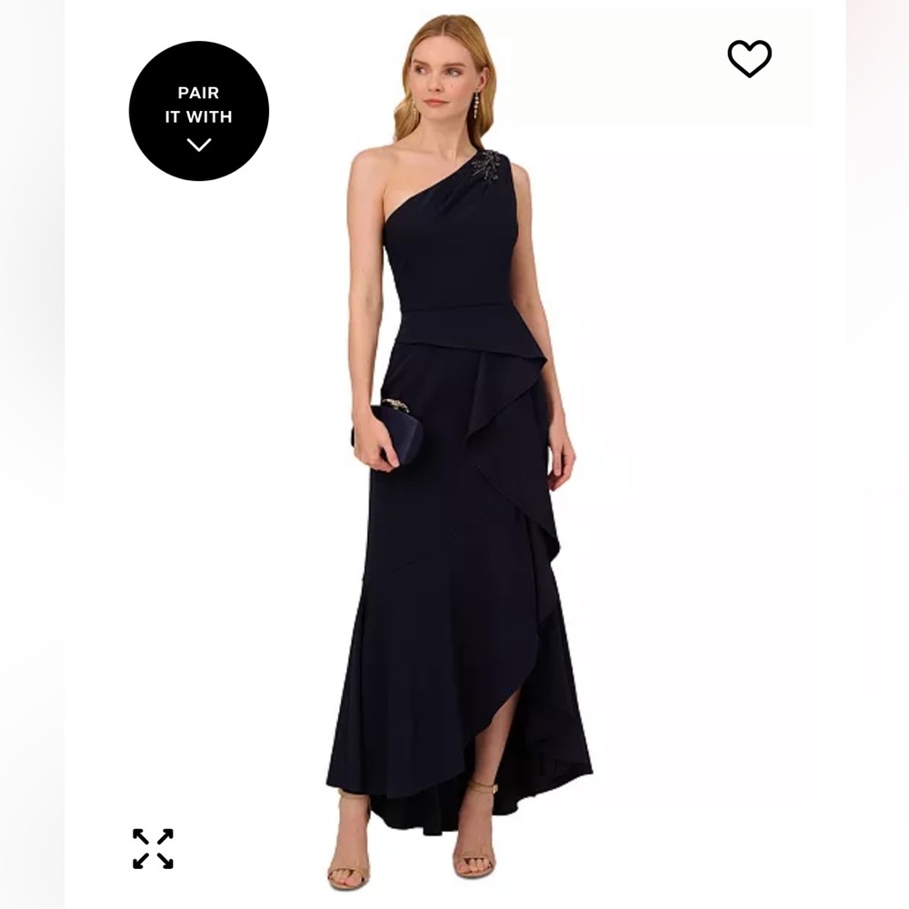 NWT - Women’s Navy One Shoulder Asymmetrical Ruffle Evening Formal Dress Size 4